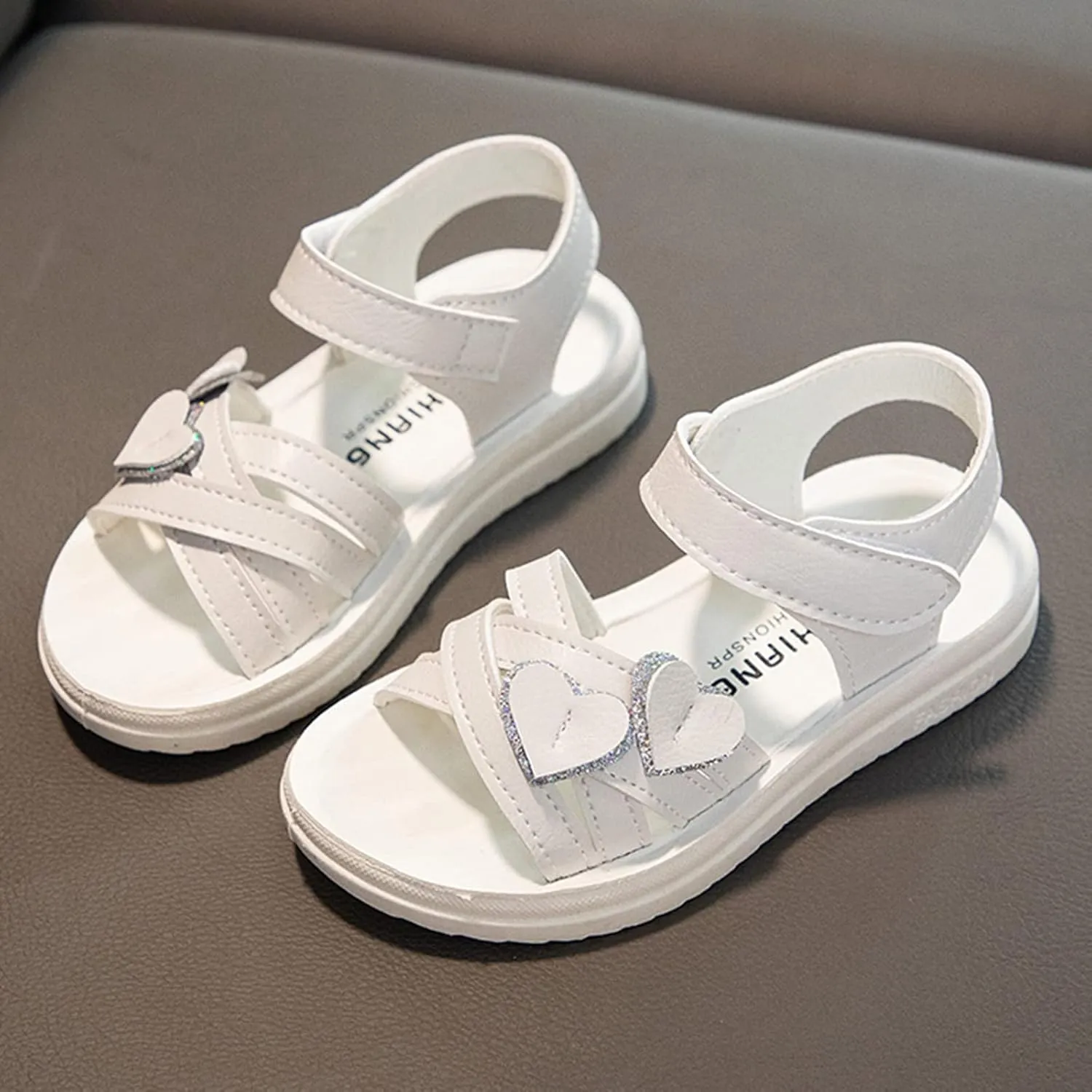 Little Girls Sandals Summer Fashion Open Toe Cute Flat Dress Sandals Thick Sole Soft Sole Comfortable Princess Shoes (White, 3.5-4 Years Toddler)