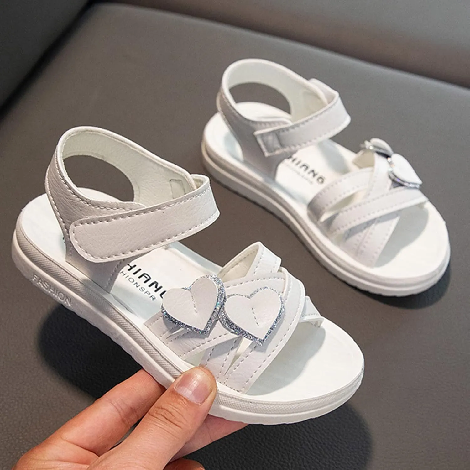Little Girls Sandals Summer Fashion Open Toe Cute Flat Dress Sandals Thick Sole Soft Sole Comfortable Princess Shoes (White, 3.5-4 Years Toddler)