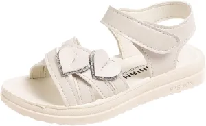 Little Girls Sandals Summer Fashion Open Toe Cute Flat Dress Sandals Thick Sole Soft Sole Comfortable Princess Shoes (White, 3.5-4 Years Toddler)