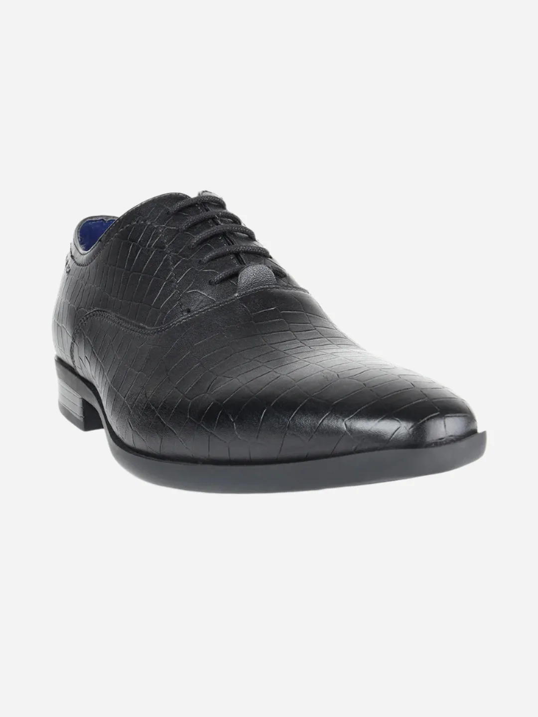 Masabih Genuine Leather Black Crocodile Printed Casual Oxford Laceup Shoes For Men
