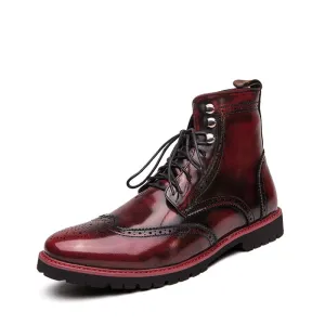 Men Boots Retro Personality Red Blue Comfy Lace-up Leather Fashion Shoes Man Durable Outsole Casual Boots Size