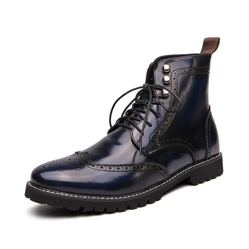 Men Boots Retro Personality Red Blue Comfy Lace-up Leather Fashion Shoes Man Durable Outsole Casual Boots Size