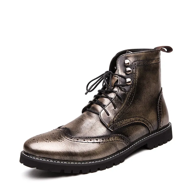 Men Boots Retro Personality Red Blue Comfy Lace-up Leather Fashion Shoes Man Durable Outsole Casual Boots Size
