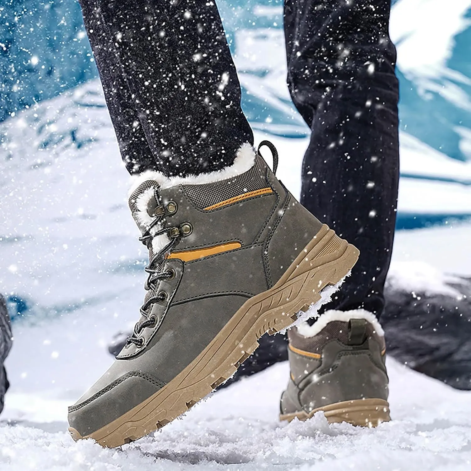Men Work Boots Slip On Hiking Sneakers Shoes with Fur Lined Working Shoes for Women with Zipper Lightweight Outdoor Botas Mid Ankle Work Casual Hike Grounded Footwear