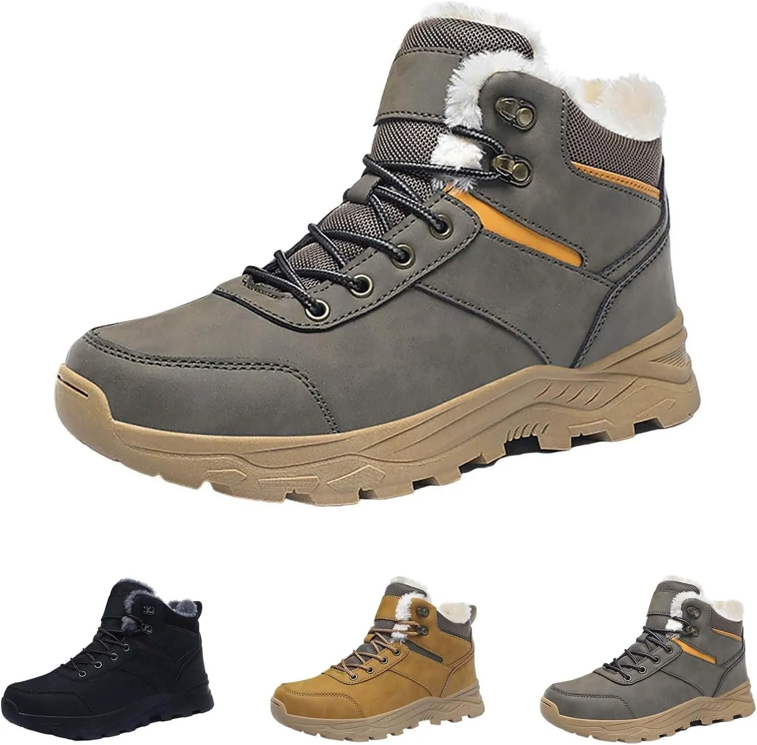 Men Work Boots Slip On Hiking Sneakers Shoes with Fur Lined Working Shoes for Women with Zipper Lightweight Outdoor Botas Mid Ankle Work Casual Hike Grounded Footwear
