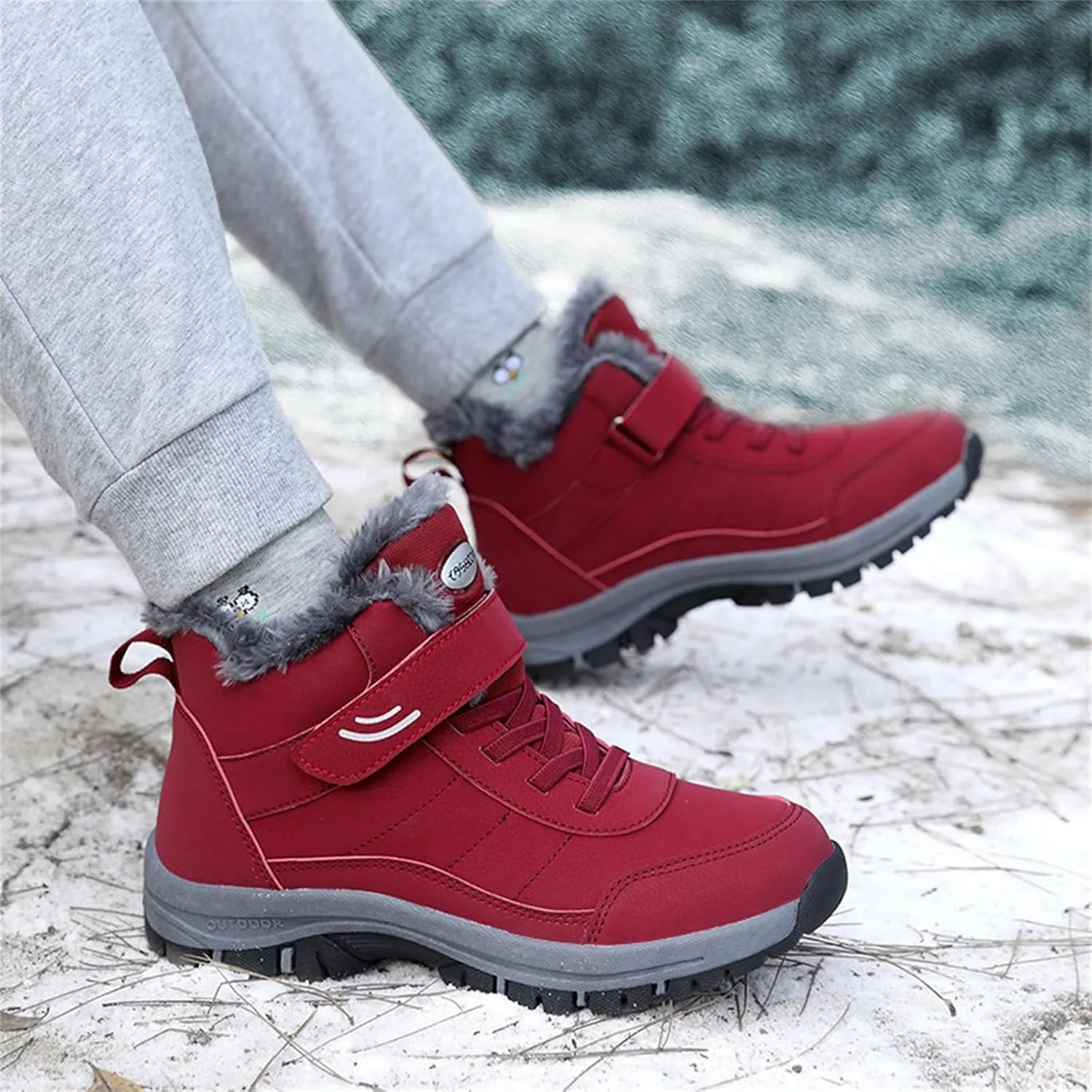 Men Work Boots Soft Toe Hiking Sneakers with Warm Fur Lining Womens Workout Shoes Slip Resistant Waterproof Outdoor Work Botas Lightweight Hike Grounded Footwear