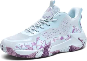 Mens Fashion High-Top Lace Up Leather Basketball Shoes Comfortable Non Slip Sneakers for Running Workout Training Athletic