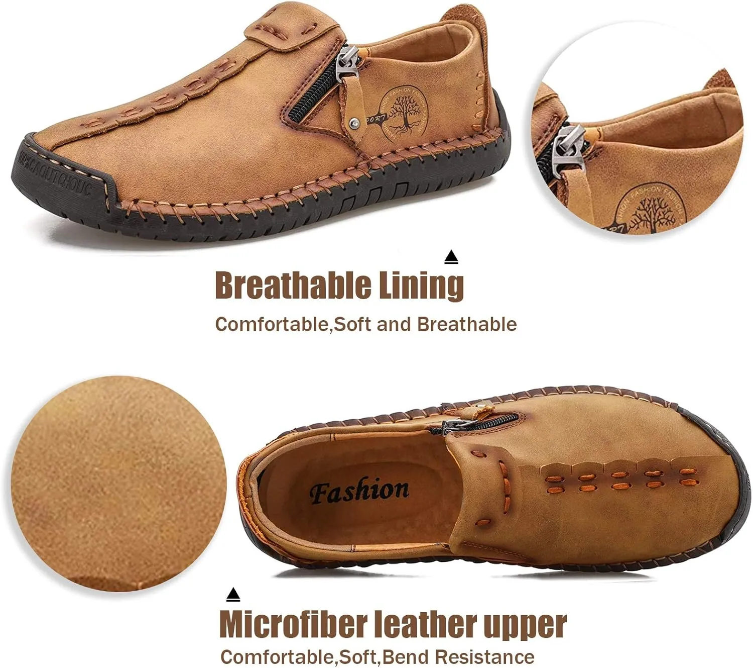 Mens Loafers Slip On Casual Shoes Leather Flat Penny Loafers Outdoor Lightweight Breathable Walking Driving Shoes Comfort Classic Hand Stitching Office Dress Work Shoes Anti Slip Round Toe Moccasins