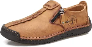 Mens Loafers Slip On Casual Shoes Leather Flat Penny Loafers Outdoor Lightweight Breathable Walking Driving Shoes Comfort Classic Hand Stitching Office Dress Work Shoes Anti Slip Round Toe Moccasins