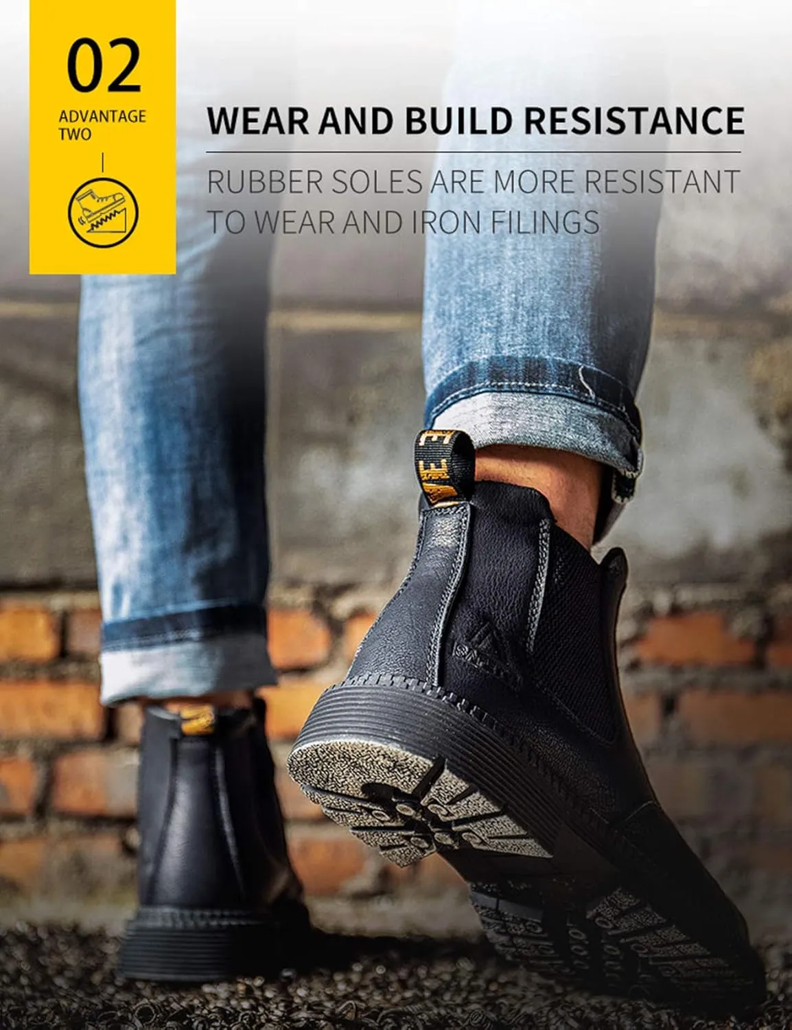 Men's Steel Toe Work Boots Slip On Breathable Quick Dry Safety Leather Indestructible Work Safety Shoes