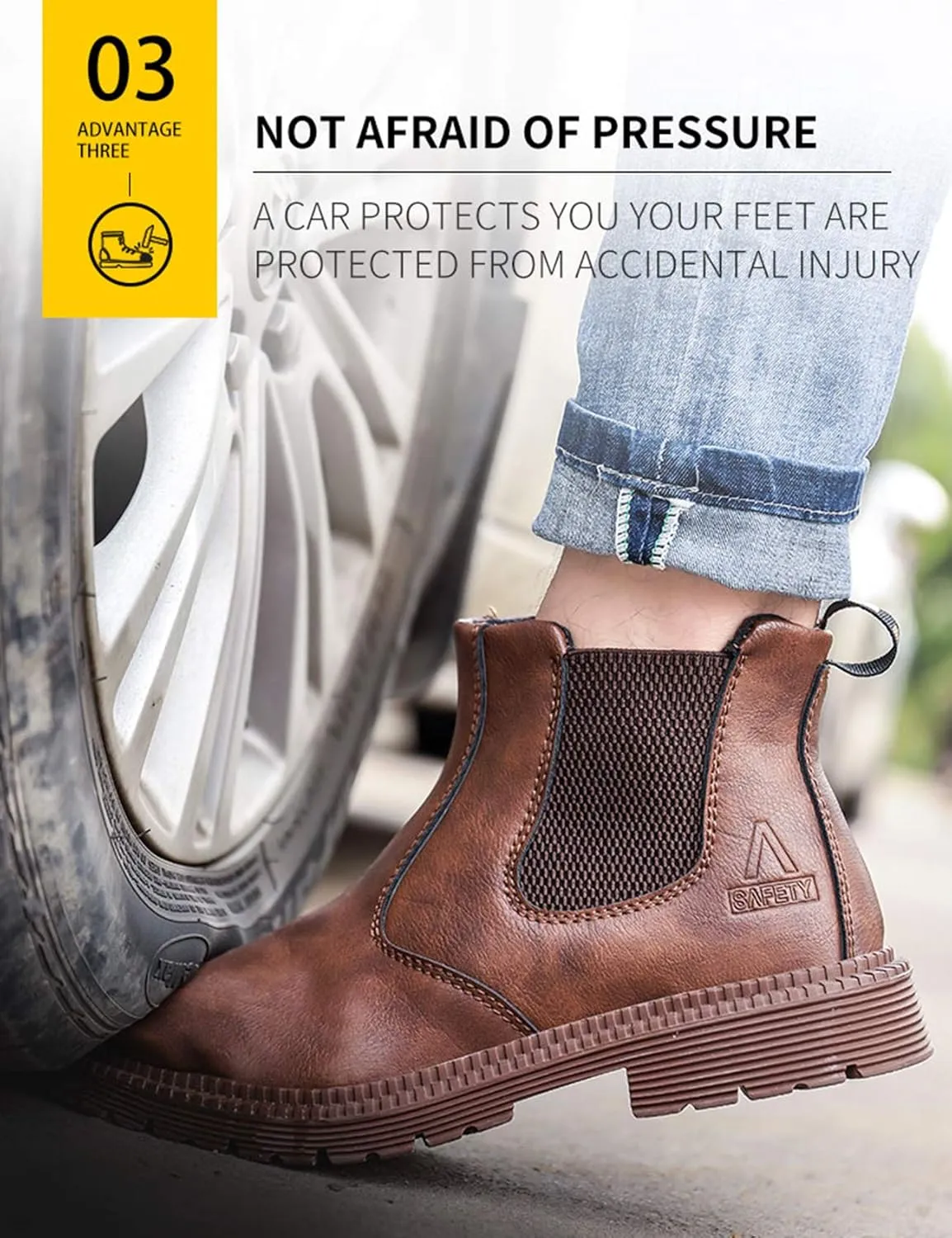 Men's Steel Toe Work Boots Slip On Breathable Quick Dry Safety Leather Indestructible Work Safety Shoes