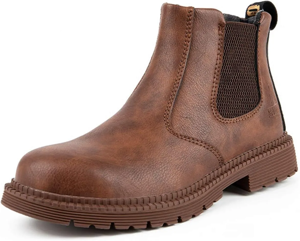 Men's Steel Toe Work Boots Slip On Breathable Quick Dry Safety Leather Indestructible Work Safety Shoes