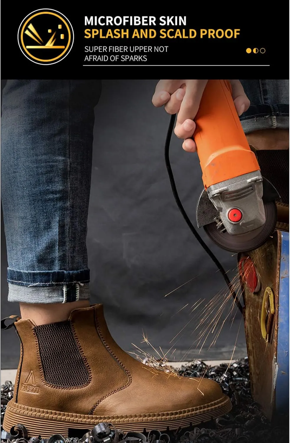 Men's Steel Toe Work Boots Slip On Breathable Quick Dry Safety Leather Indestructible Work Safety Shoes