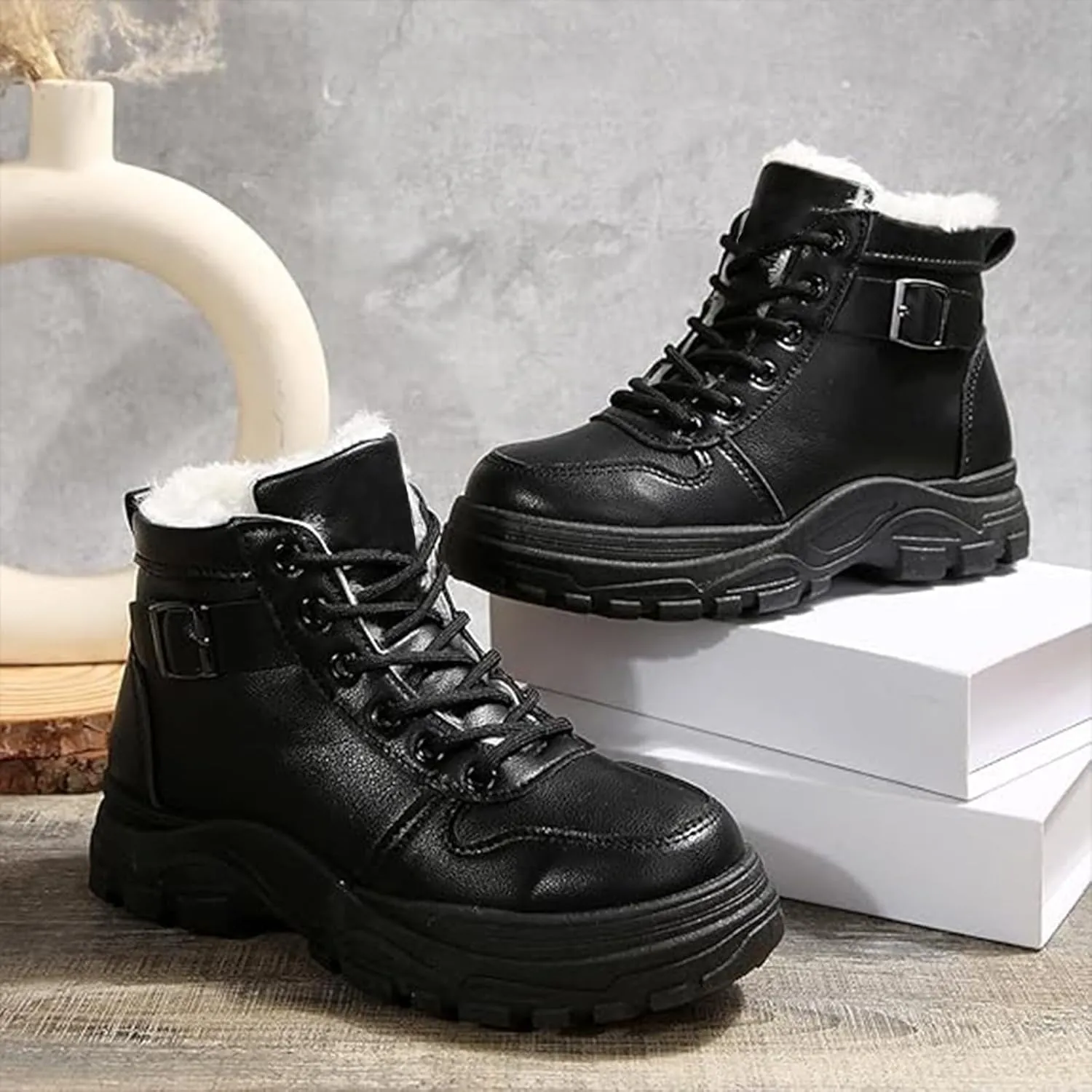 Men's Work Boots Soft Toe Hiking Sneakers Warm Fur Lined Womens Safety Shoes Steel Toe Winter Backpacking Snow Botas Warm Water Hike Grounded Footwear