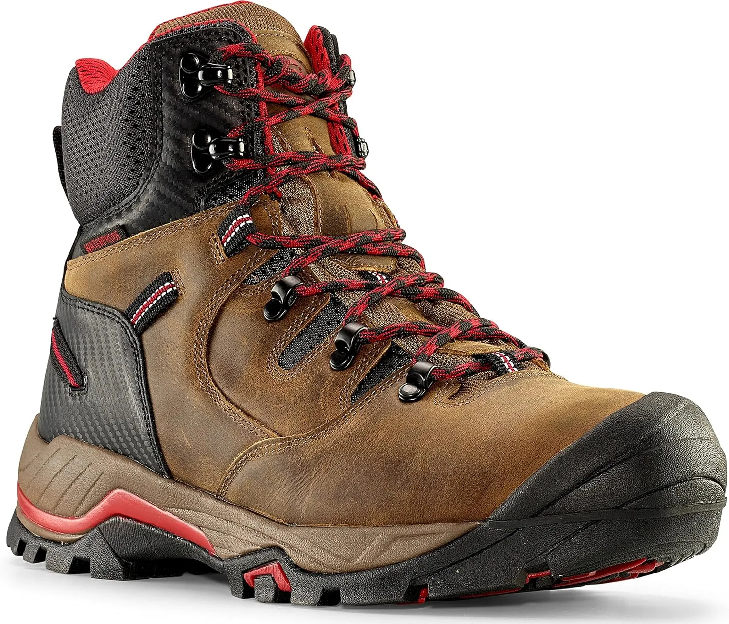 Mens Work Boots - Waterproof Leather 6" Work Boots - Professional Rubber Soled Waterproof Boot with Reinforced Composite Safety Toe (Dark Brown)
