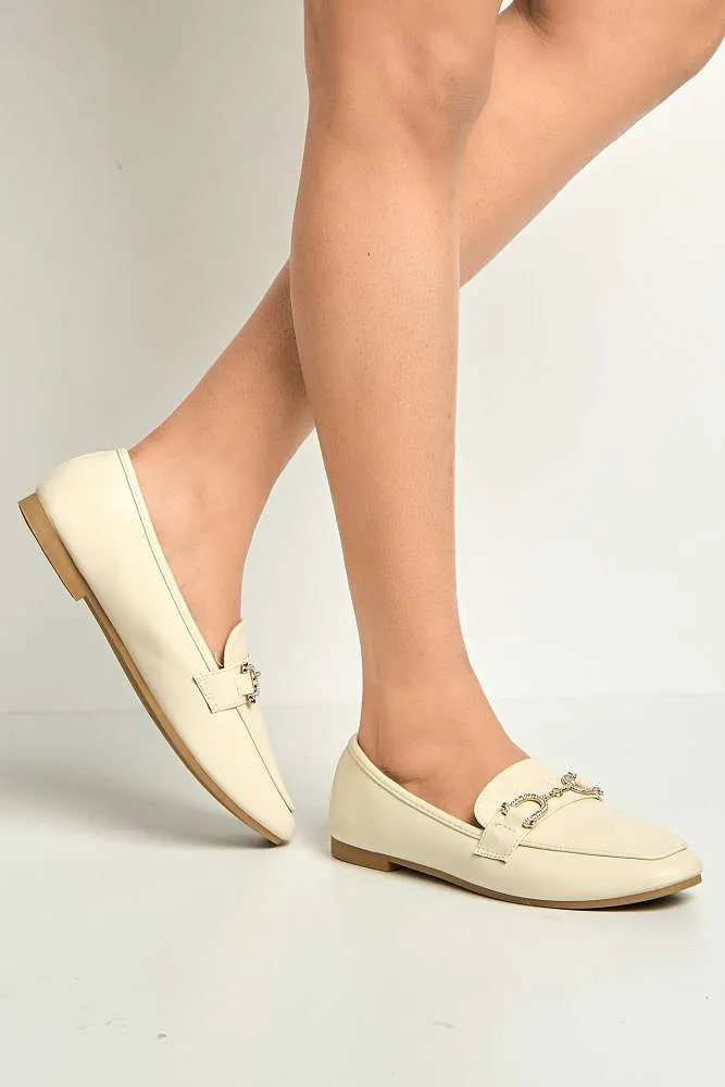 Mona Horsebit Diamante Detail Loafers in Beige