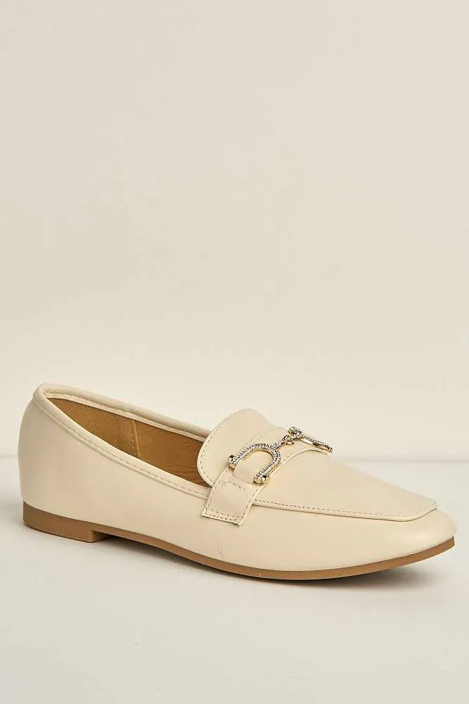 Mona Horsebit Diamante Detail Loafers in Beige