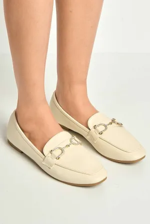 Mona Horsebit Diamante Detail Loafers in Beige