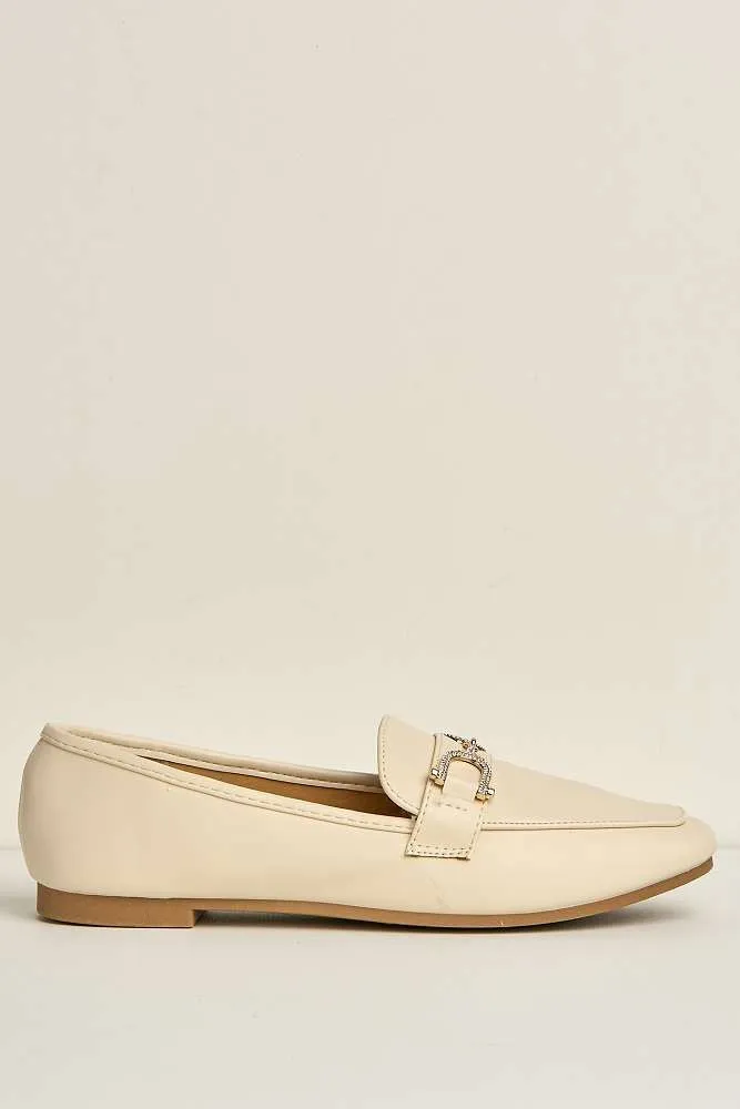 Mona Horsebit Diamante Detail Loafers in Beige