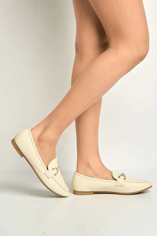 Mona Horsebit Diamante Detail Loafers in Beige