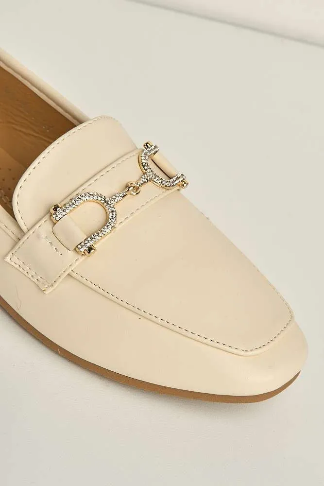 Mona Horsebit Diamante Detail Loafers in Beige
