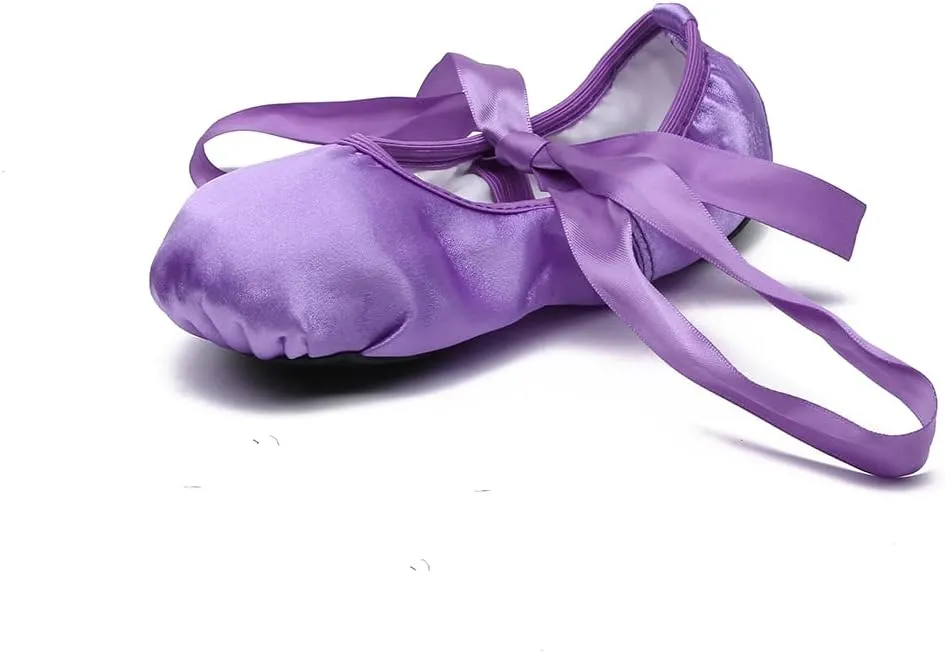 MSMAX Ballet Slippers Satin Dancing Yoga Flats with Ribbon for Girls (Toddler/Little Kid/Big Kid)