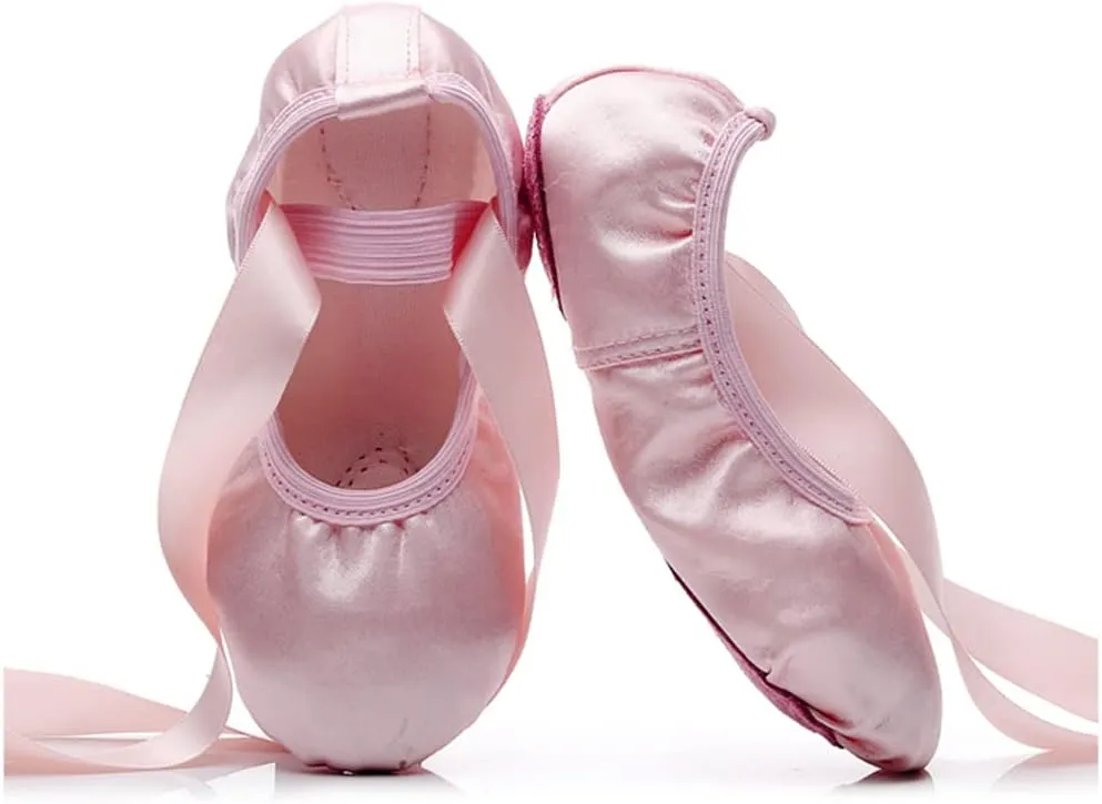 MSMAX Ballet Slippers Satin Dancing Yoga Flats with Ribbon for Girls (Toddler/Little Kid/Big Kid)
