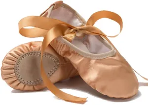 MSMAX Ballet Slippers Satin Dancing Yoga Flats with Ribbon for Girls (Toddler/Little Kid/Big Kid)