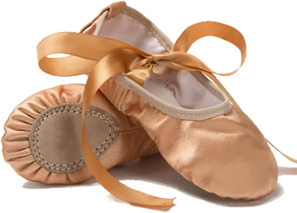 MSMAX Ballet Slippers Satin Dancing Yoga Flats with Ribbon for Girls (Toddler/Little Kid/Big Kid)