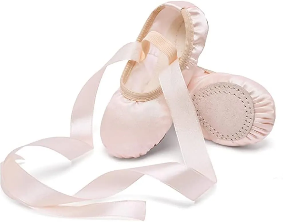 MSMAX Ballet Slippers Satin Dancing Yoga Flats with Ribbon for Girls (Toddler/Little Kid/Big Kid)