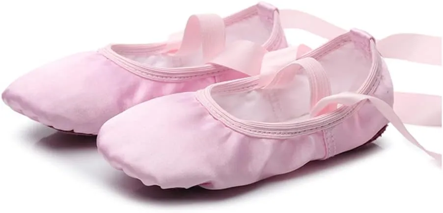 MSMAX Ballet Slippers Satin Dancing Yoga Flats with Ribbon for Girls (Toddler/Little Kid/Big Kid)