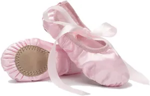 MSMAX Ballet Slippers Satin Dancing Yoga Flats with Ribbon for Girls (Toddler/Little Kid/Big Kid)