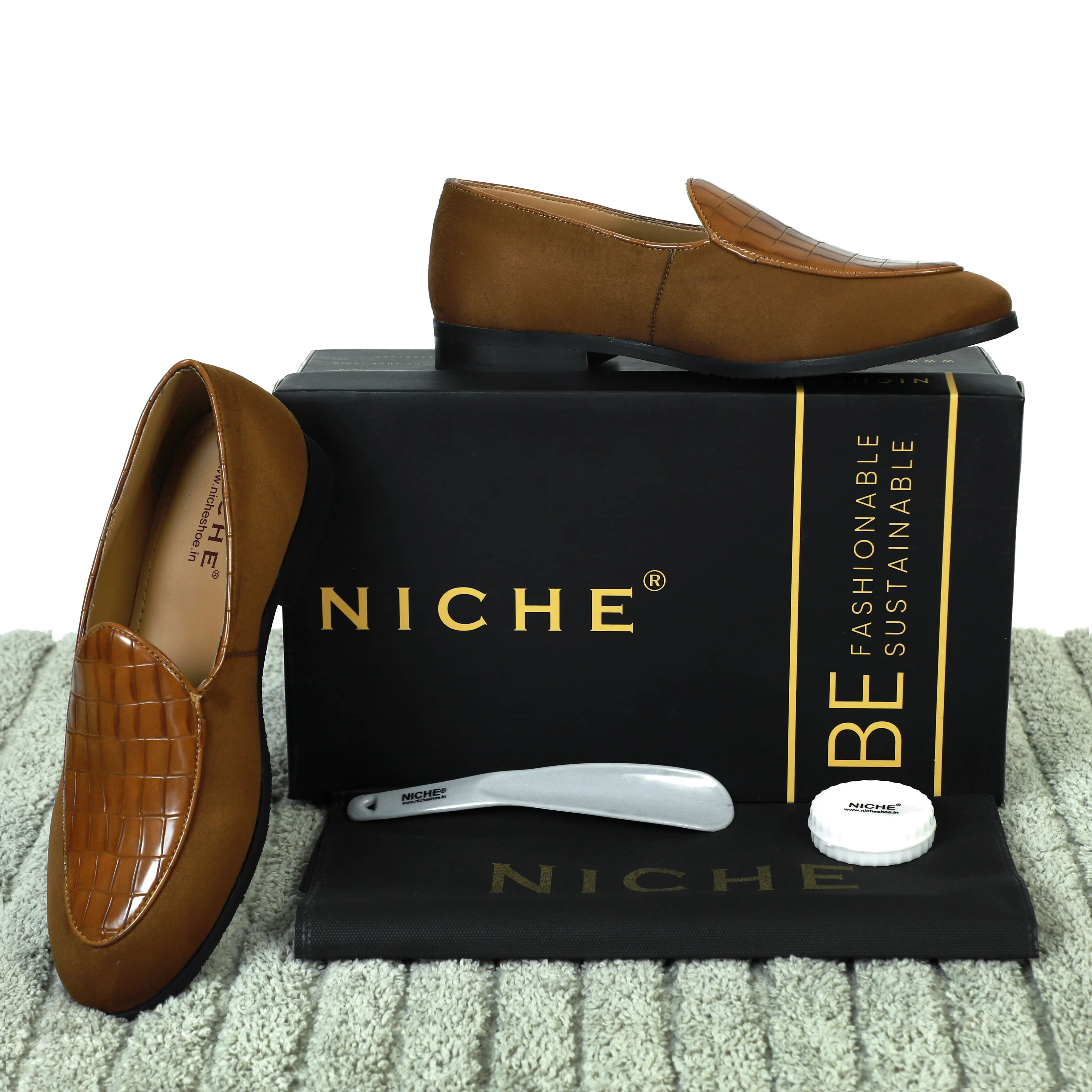 NICHE Zemba Tan Suede Croco Loafers