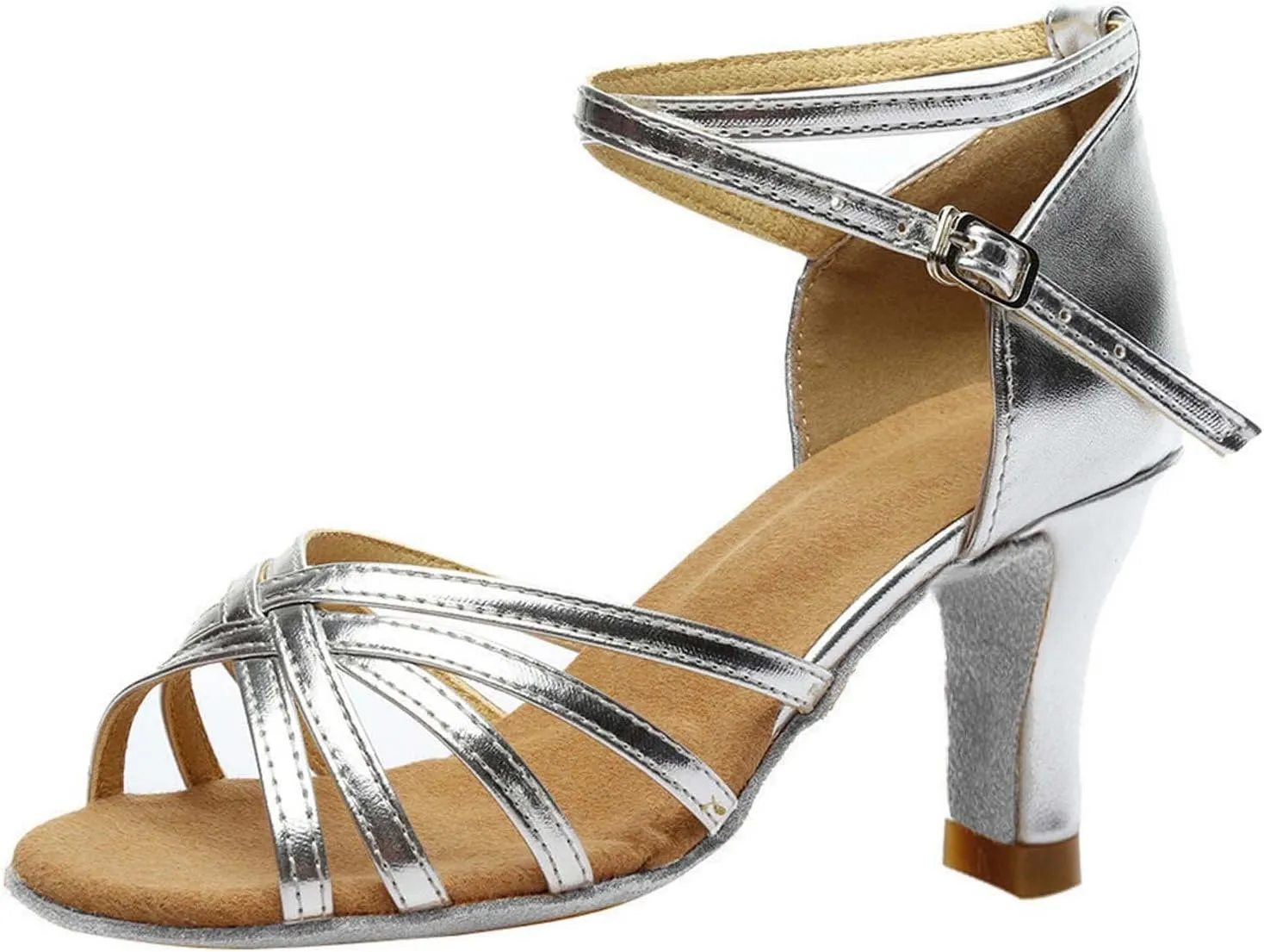 oiangi Women's Satin Latin Dance Shoes Fashion Open Toe Ankle Straps Buckle Mid Heel Sandals Ballroom Salsa Tango Professional Performance Practice Dancing Shoes