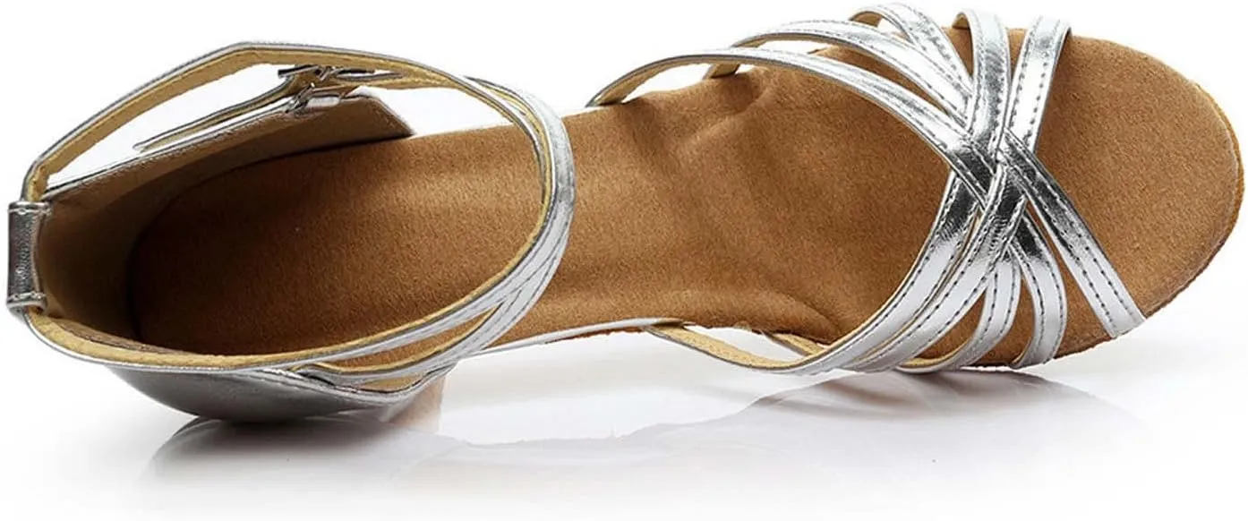 oiangi Women's Satin Latin Dance Shoes Fashion Open Toe Ankle Straps Buckle Mid Heel Sandals Ballroom Salsa Tango Professional Performance Practice Dancing Shoes