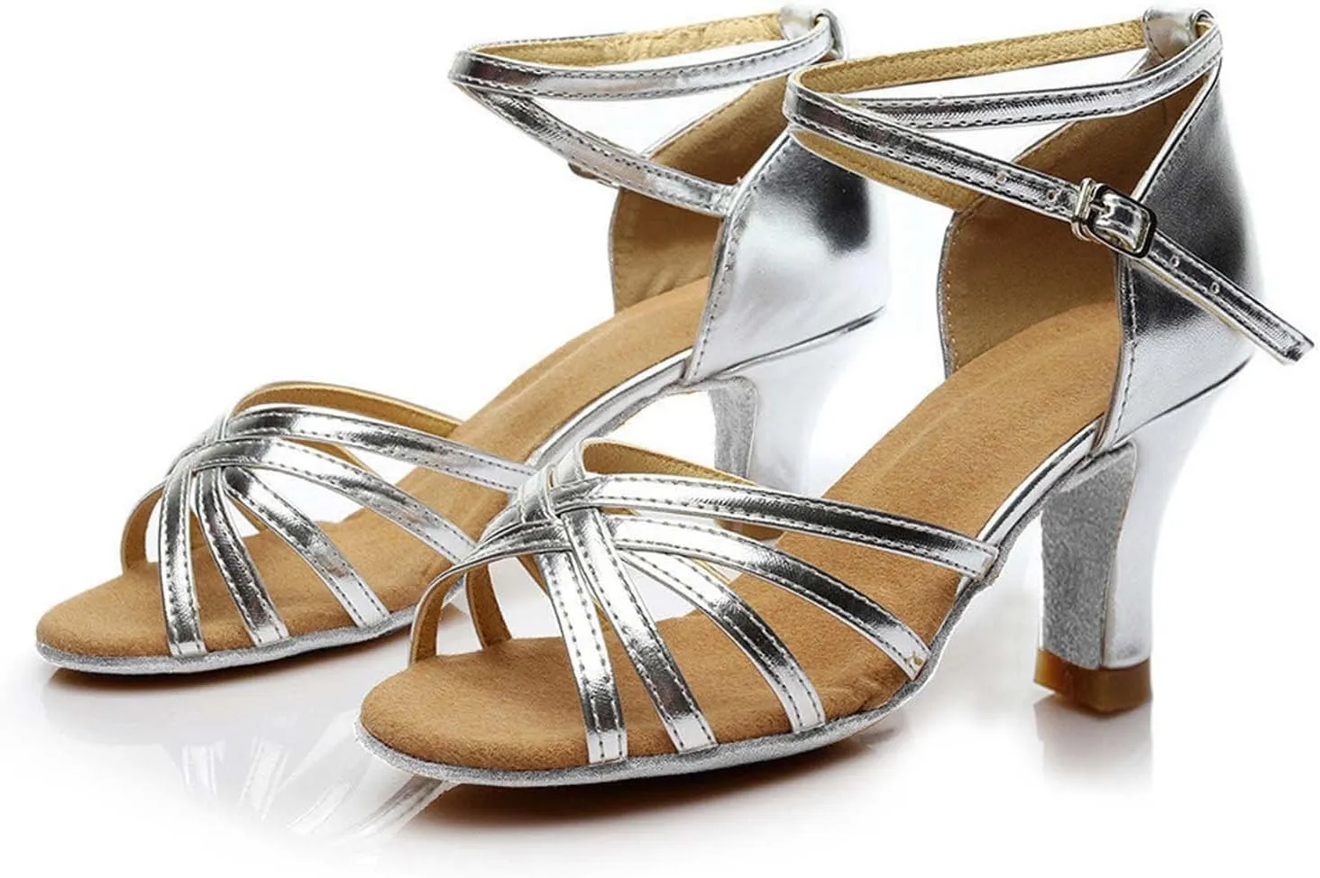 oiangi Women's Satin Latin Dance Shoes Fashion Open Toe Ankle Straps Buckle Mid Heel Sandals Ballroom Salsa Tango Professional Performance Practice Dancing Shoes