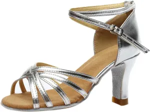 oiangi Women's Satin Latin Dance Shoes Fashion Open Toe Ankle Straps Buckle Mid Heel Sandals Ballroom Salsa Tango Professional Performance Practice Dancing Shoes