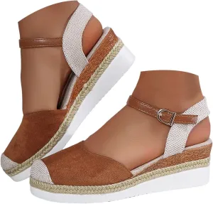 Orthopedic Platform Wedge Sandals for Women 2025 Espadrilles Wedges Sandals Summer Closed Toe Casual Comfortable Strappy Slip on Shoes with Adjustable Ankle Strap