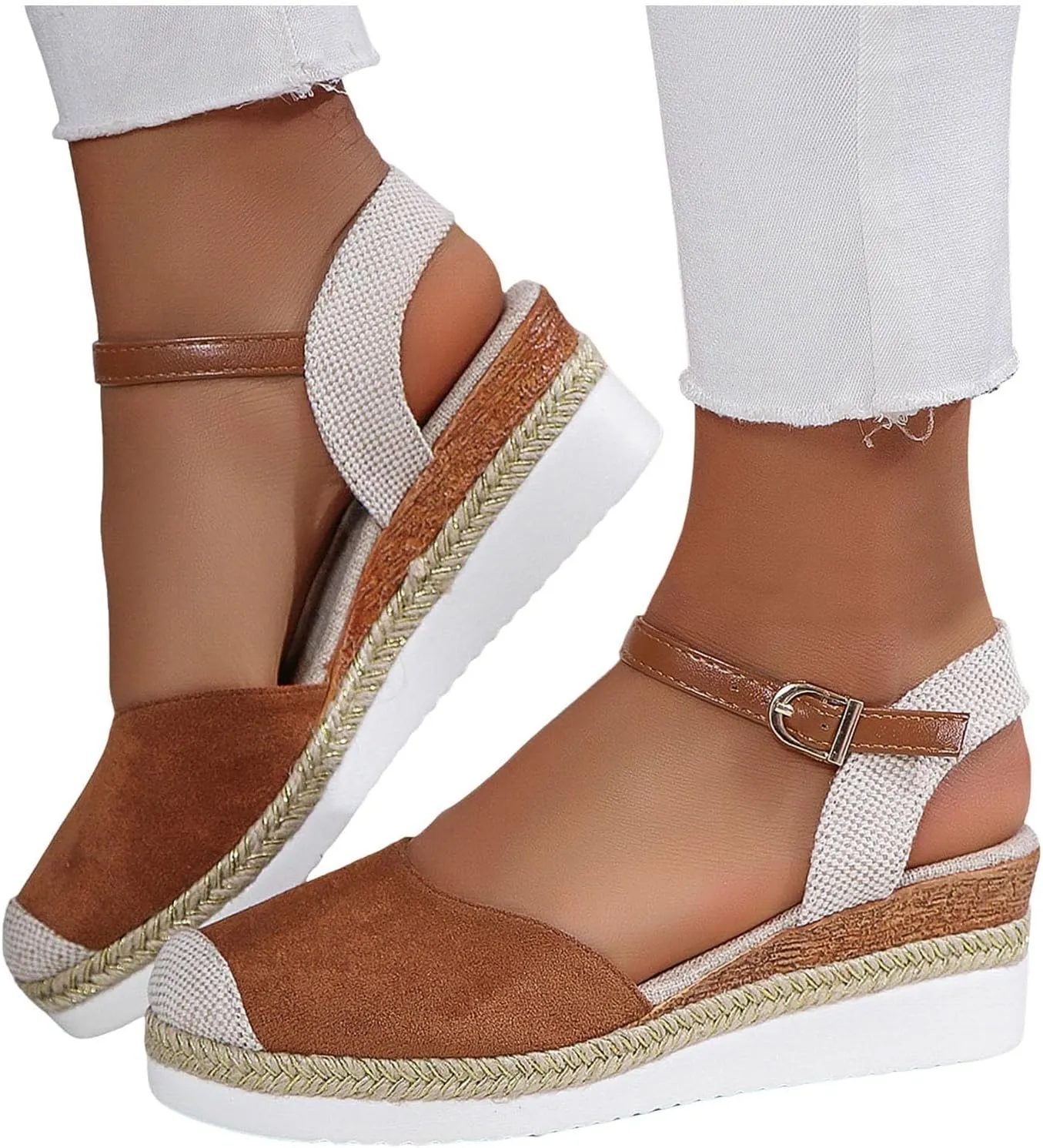 Orthopedic Platform Wedge Sandals for Women 2025 Espadrilles Wedges Sandals Summer Closed Toe Casual Comfortable Strappy Slip on Shoes with Adjustable Ankle Strap