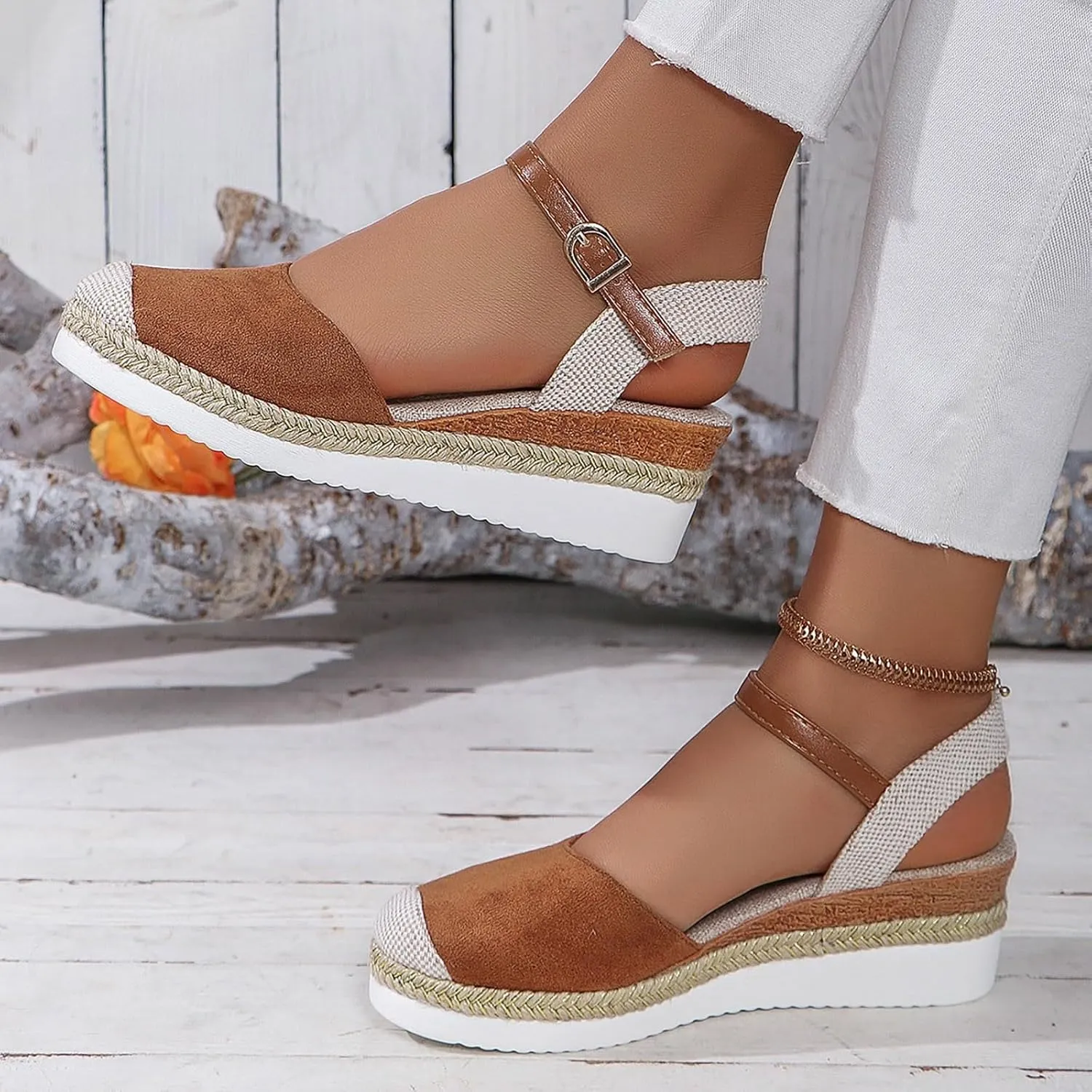 Orthopedic Platform Wedge Sandals for Women 2025 Espadrilles Wedges Sandals Summer Closed Toe Casual Comfortable Strappy Slip on Shoes with Adjustable Ankle Strap
