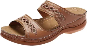 Orthopedic Sandals for Women Comfort Slip On Wide Width Sandals Vintage Arch Support Slides Wedge Shoes Lightweight Summer Flat Walking Shoes Dressy Breathable Flip Flops Footwear