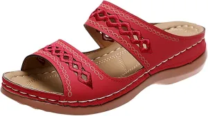 Orthopedic Sandals for Women Comfort Slip On Wide Width Sandals Vintage Arch Support Slides Wedge Shoes Lightweight Summer Flat Walking Shoes Dressy Breathable Flip Flops Footwear