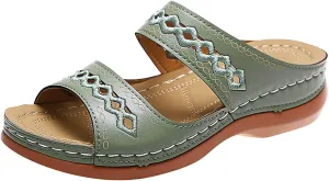 Orthopedic Sandals for Women Comfort Slip On Wide Width Sandals Vintage Arch Support Slides Wedge Shoes Lightweight Summer Flat Walking Shoes Dressy Breathable Flip Flops Footwear