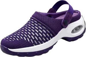 Orthopedic Slippers for Women Summer Air Cushion Platform Mesh Mules Arch Support Walking Sandals, Ankle Strap Slip on Sneakers Diabetic Plantar Fasciitis Walking Shoes