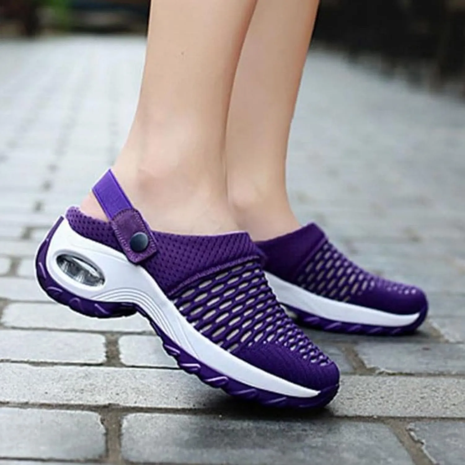 Orthopedic Slippers for Women Summer Air Cushion Platform Mesh Mules Arch Support Walking Sandals, Ankle Strap Slip on Sneakers Diabetic Plantar Fasciitis Walking Shoes