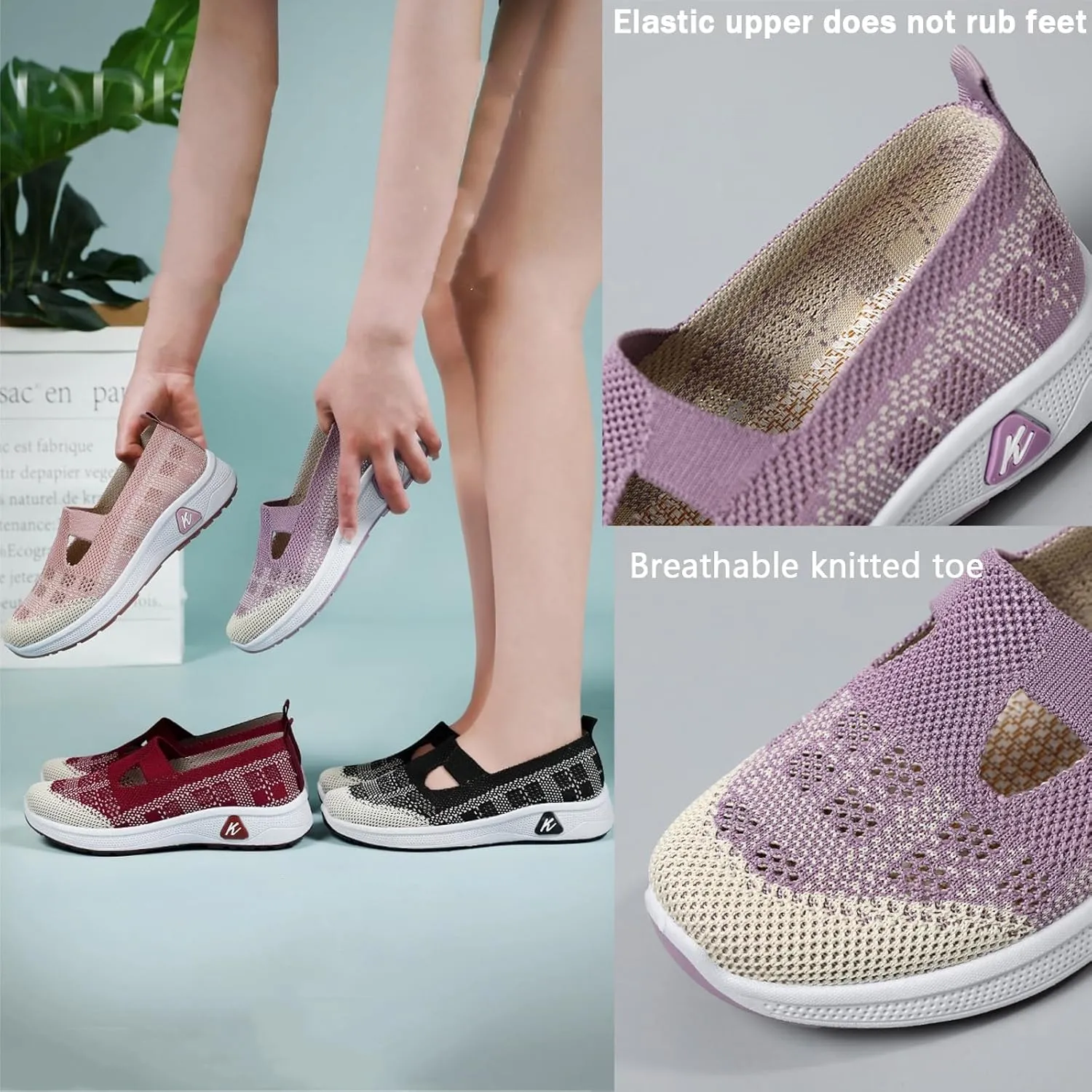 Orthowalkway Womens Shoes,Orthopedic Platform Loafers Slip-On Lightweight Flat Soft Breathable Knitted Sneakers