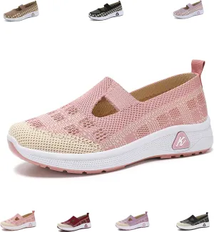Orthowalkway Womens Shoes,Orthopedic Platform Loafers Slip-On Lightweight Flat Soft Breathable Knitted Sneakers