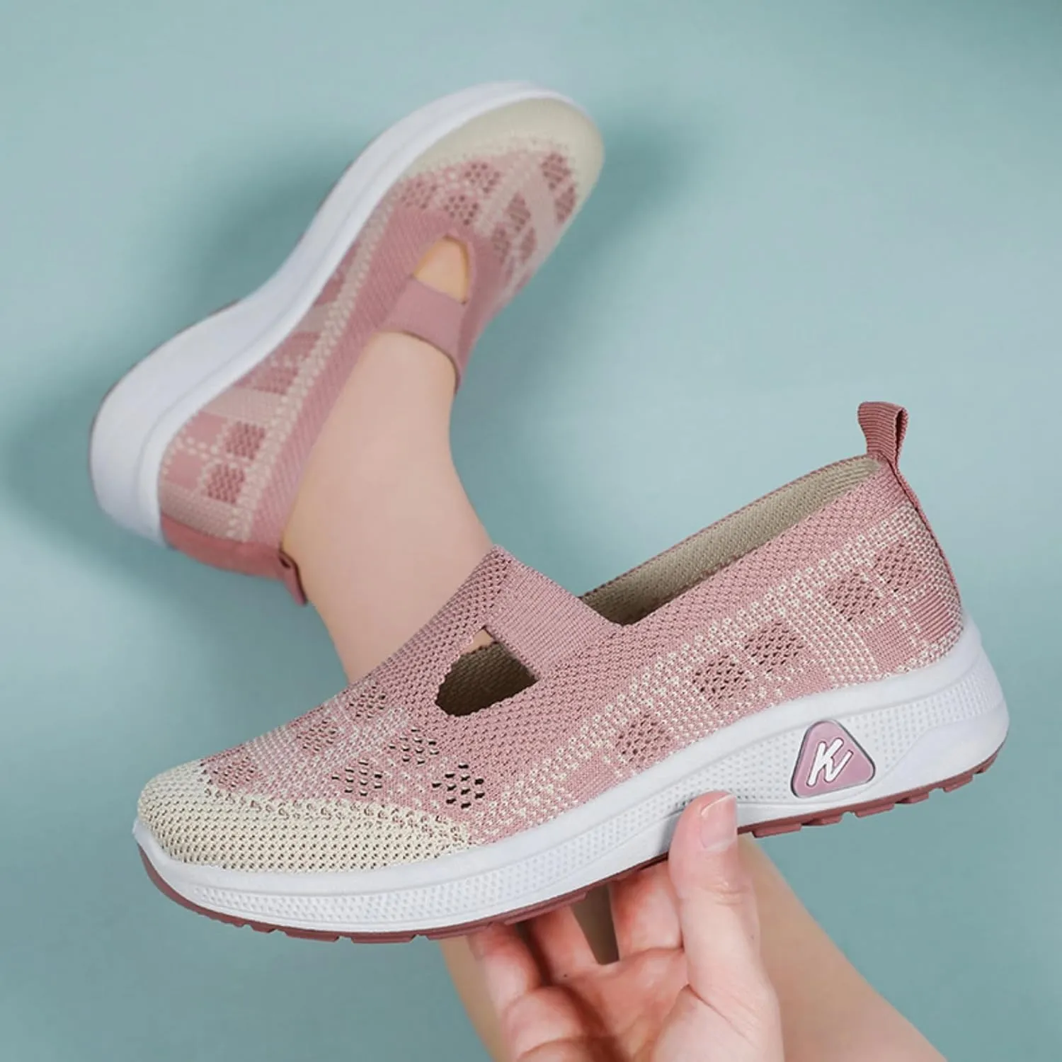 Orthowalkway Womens Shoes,Orthopedic Platform Loafers Slip-On Lightweight Flat Soft Breathable Knitted Sneakers
