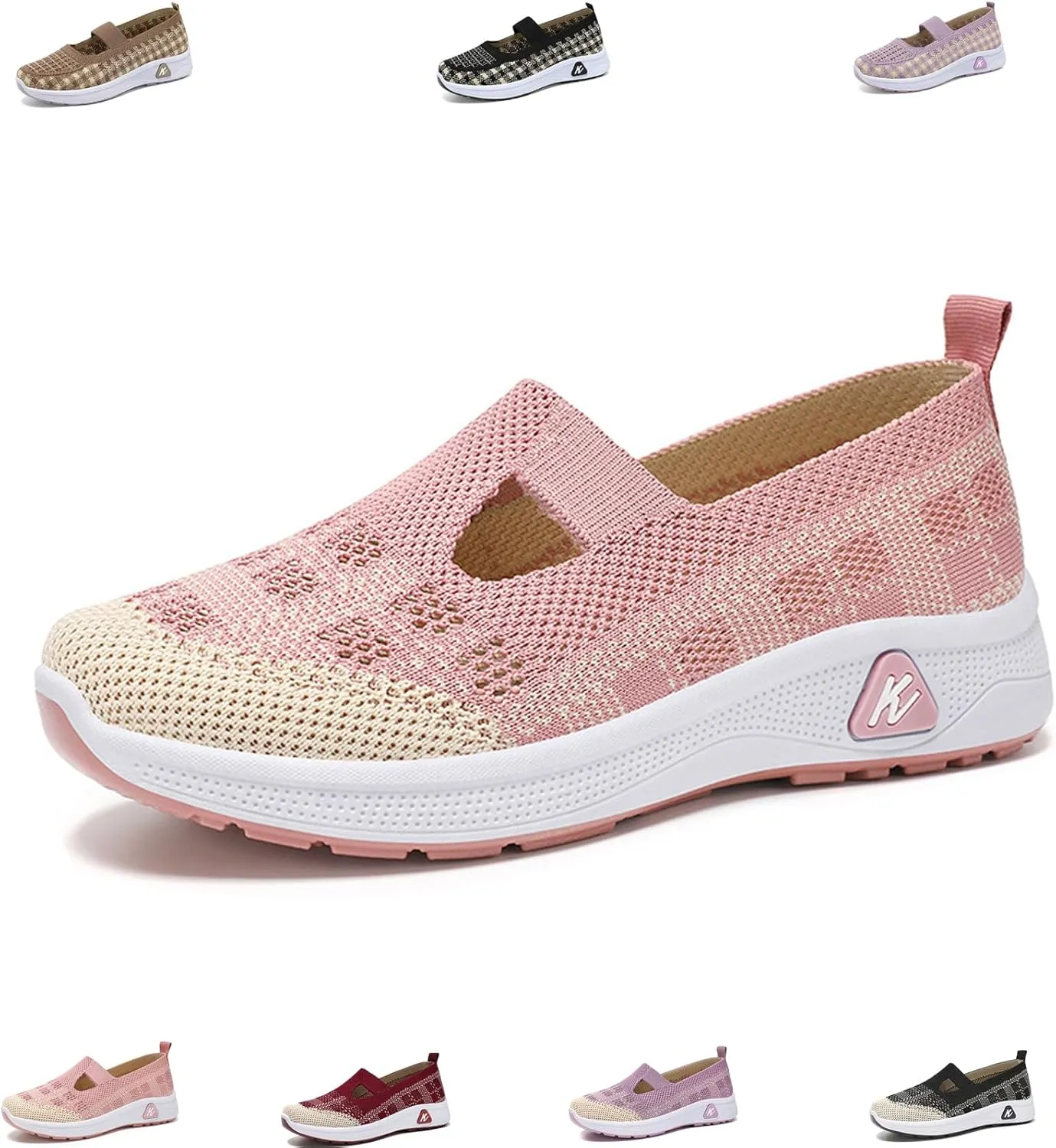 Orthowalkway Womens Shoes,Orthopedic Platform Loafers Slip-On Lightweight Flat Soft Breathable Knitted Sneakers