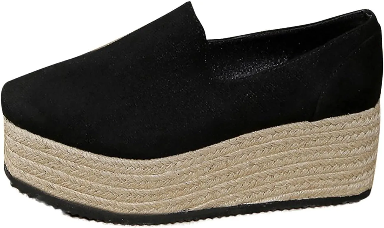 Platform Slip on Shoes for Women Fashion Linen Wide Low Top Shoe Casual Sneakers Workout Party Dressy Sneaker